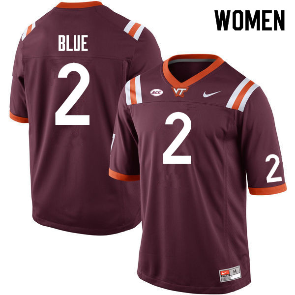 Women #2 Jadan Blue Virginia Tech Hokies College Football Jerseys Sale-Maroon